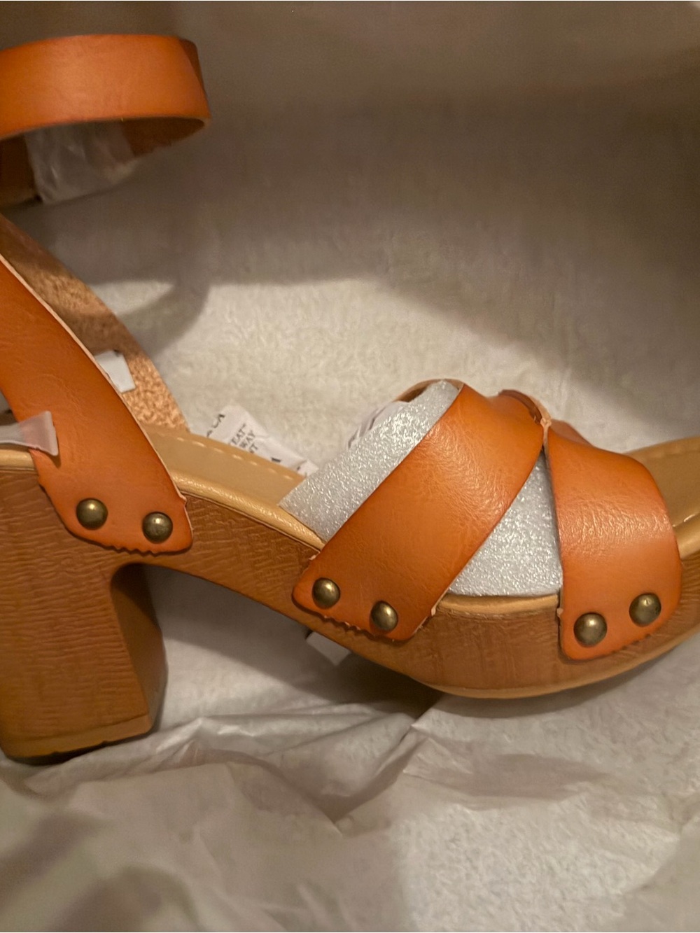 Women's Tan Platform Wedge Sandal with Stud Details